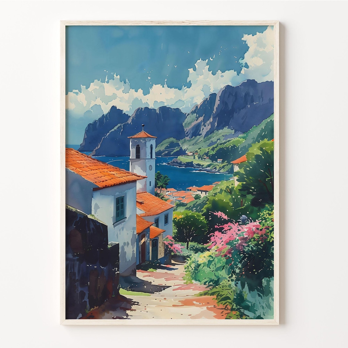 Terceira Island Watercolor Travel Poster, Portugal