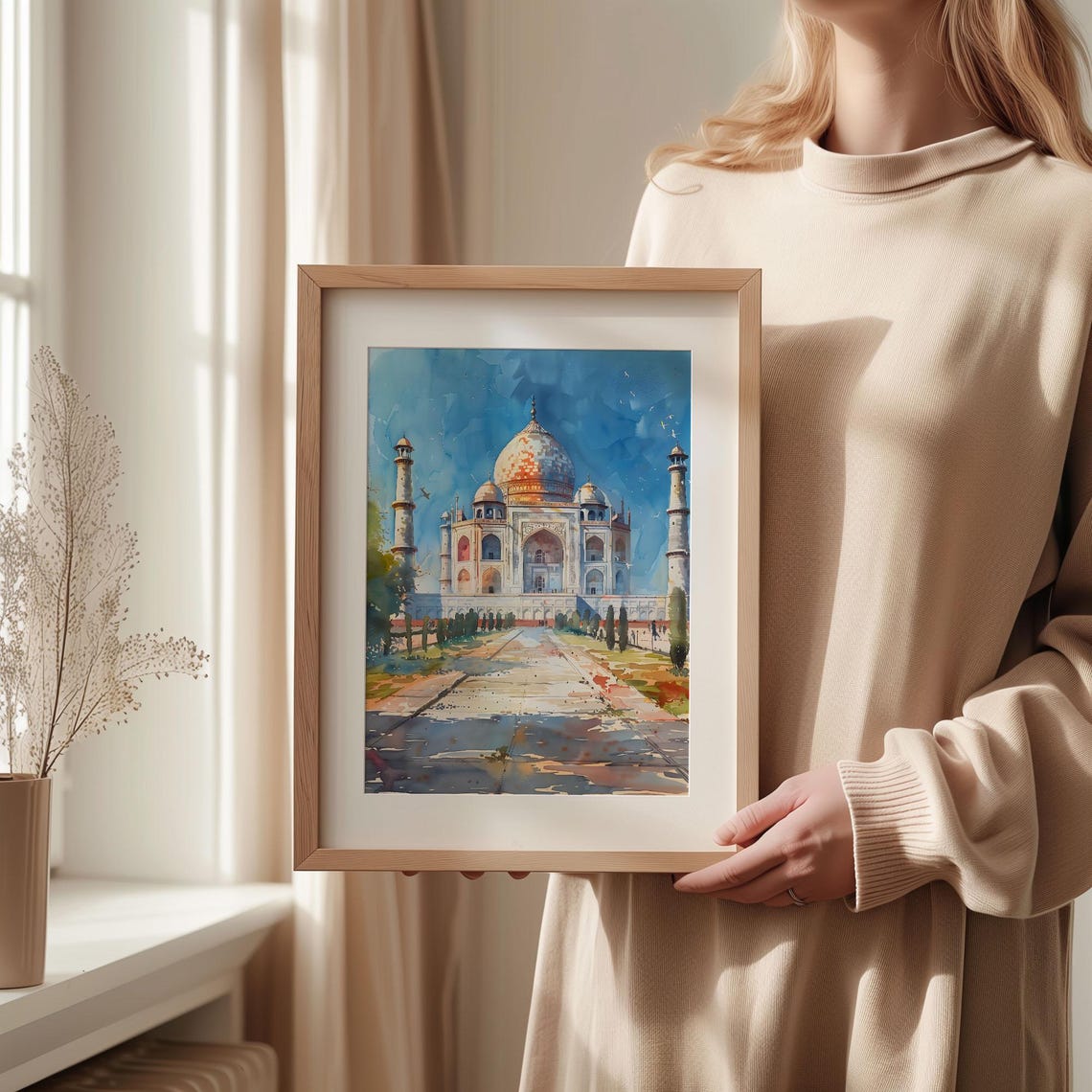 Taj Mahal Agra India Watercolor Landmark Architecture Travel Poster - Image 2