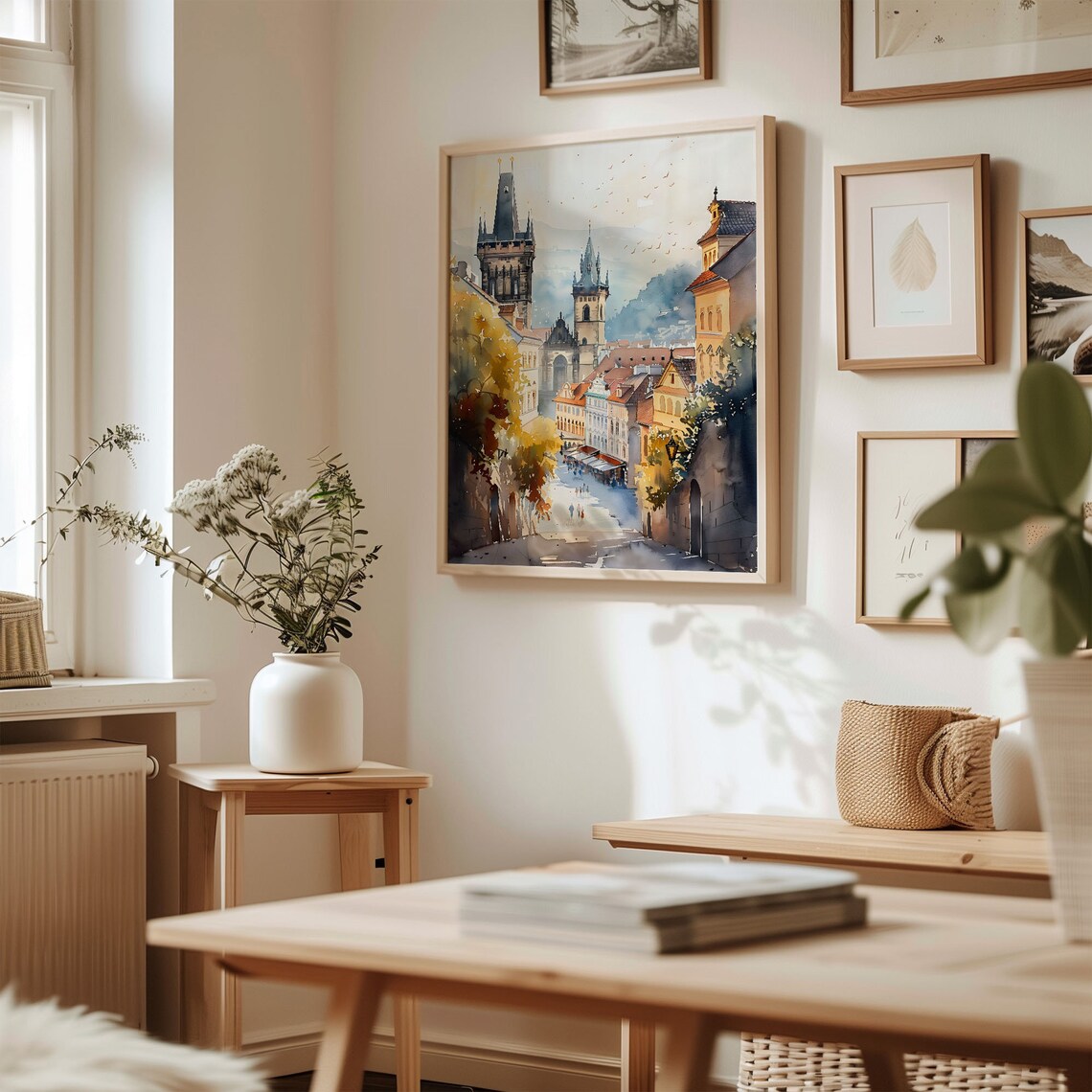 Prague Old Town Church Spires Autumn Street Watercolor Print - Image 3