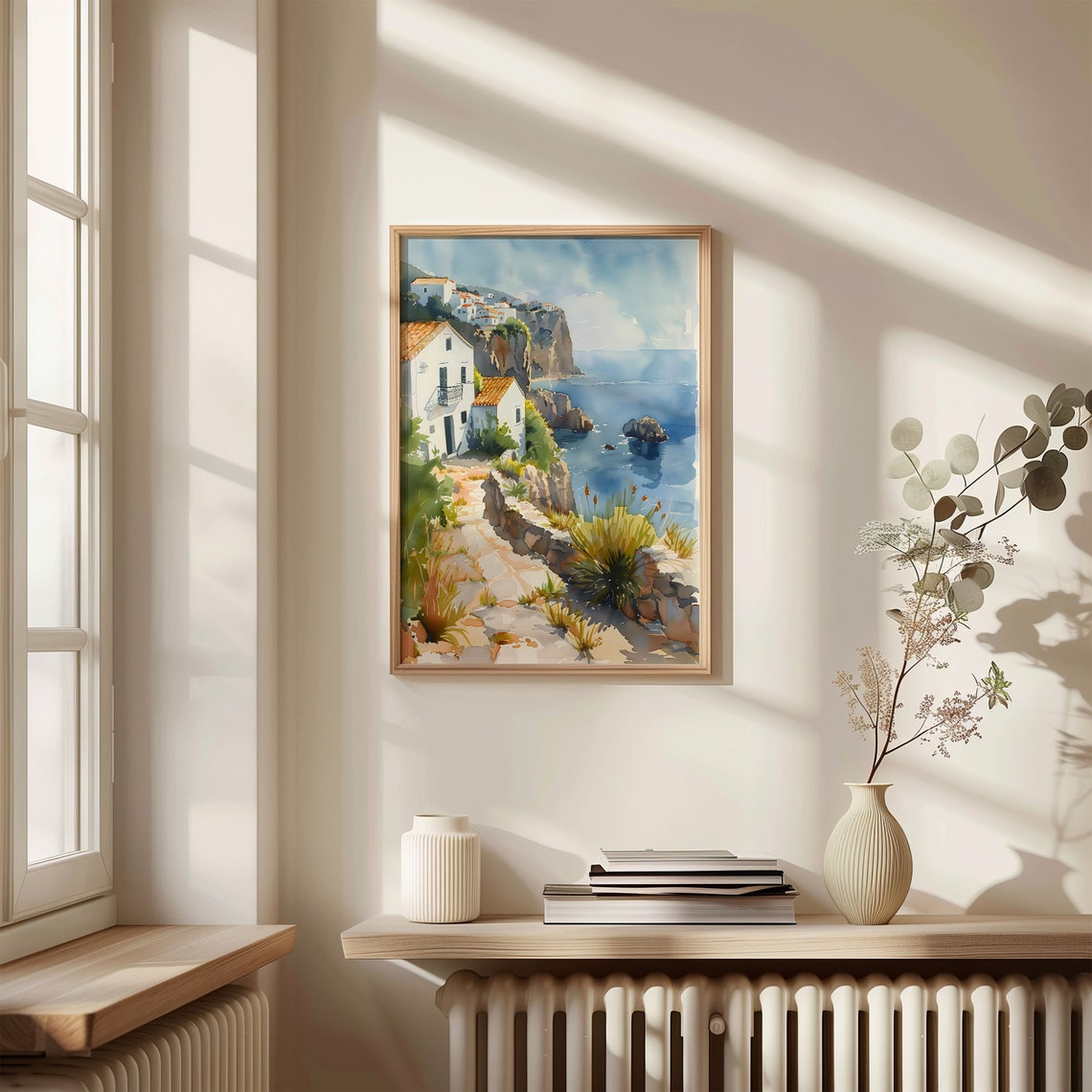 Algarve Coast Watercolor Poster Whitewashed Village Cliffs Blue Sea - Image 4