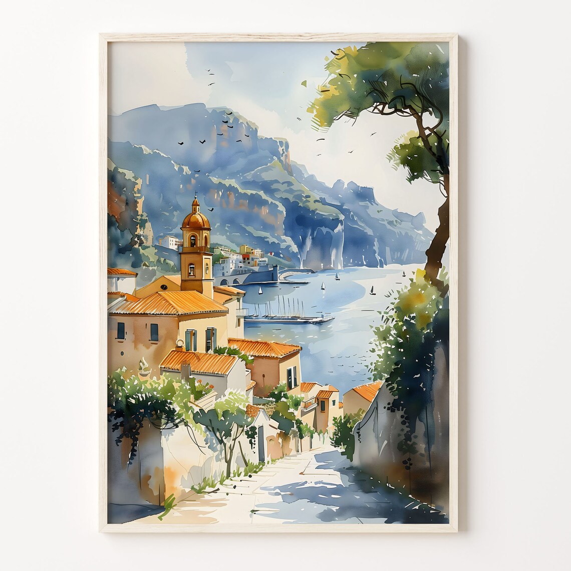 Sorrento Watercolor Painting, Italy Travel Poster