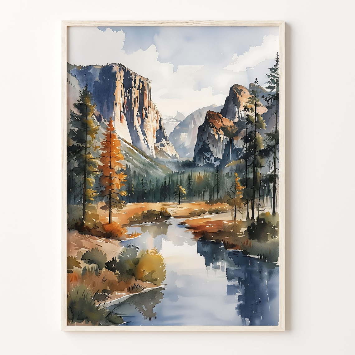 Yosemite Watercolor Art Print, California Decor