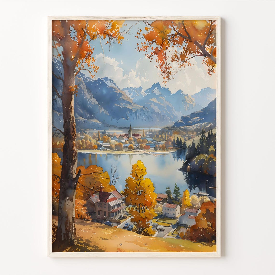 Queenstown Watercolor Painting New Zealand Poster Travel Wall Art Coastal Wall Art Watercolor Print Boating Poster C30 716