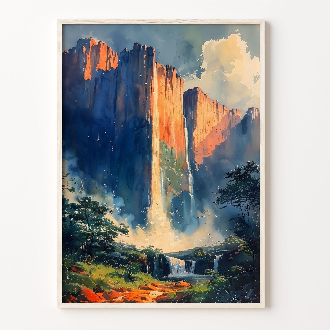 Angel Falls Watercolor Painting Venezuela Travel Poster