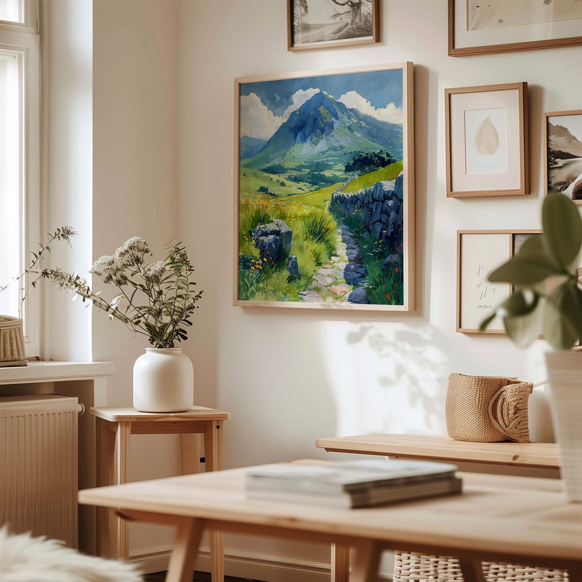 Brecon Beacons Wales Mountain Meadow Stone Wall Watercolor Poster - Image 3