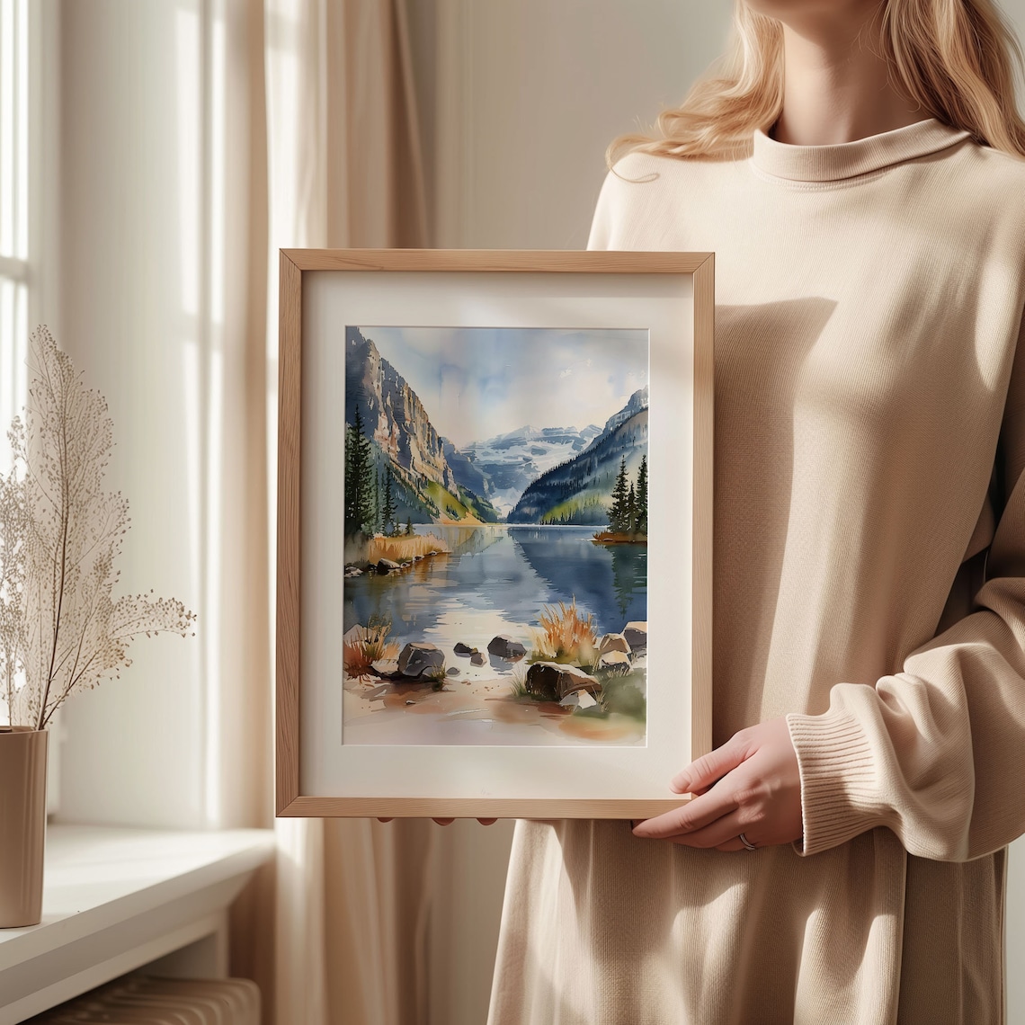 Lake Louise Watercolor Travel Poster, Minimalist Art - Image 2