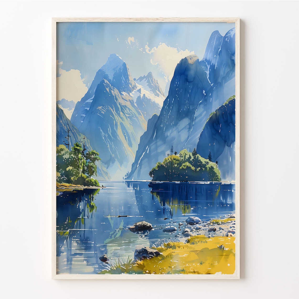 Milford Sound Watercolor Print, New Zealand Travel Poster