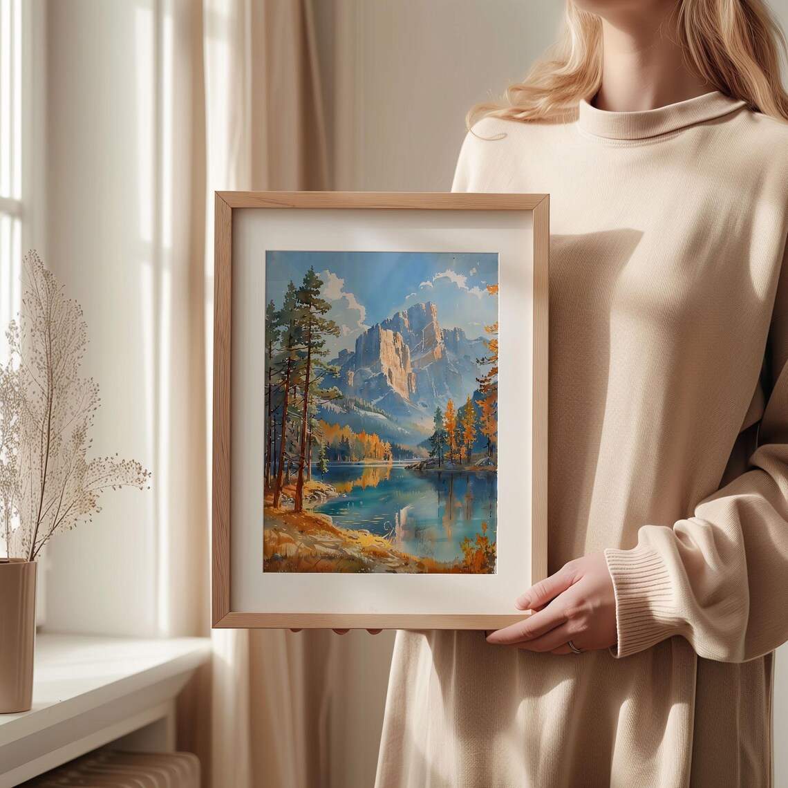 Yosemite National Park Granite Cliffs Alpine Lake Autumn Watercolor Poster - Image 2