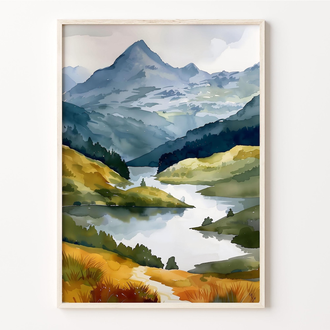 Snowdon Watercolor Travel Poster, Wales Mountain Print