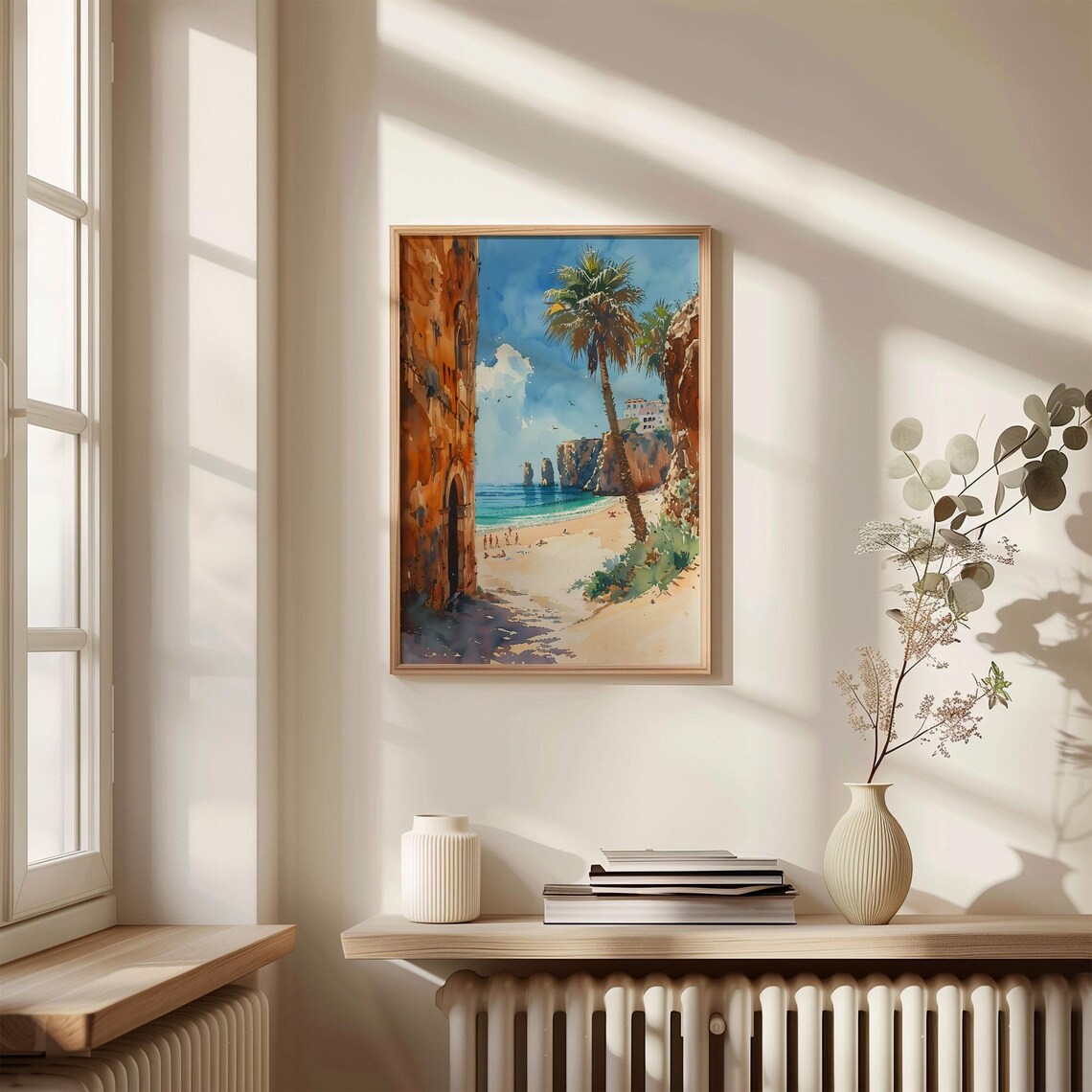 Lagos Portugal Algarve Beach Cliffs Palm Watercolor Travel Poster - Image 4