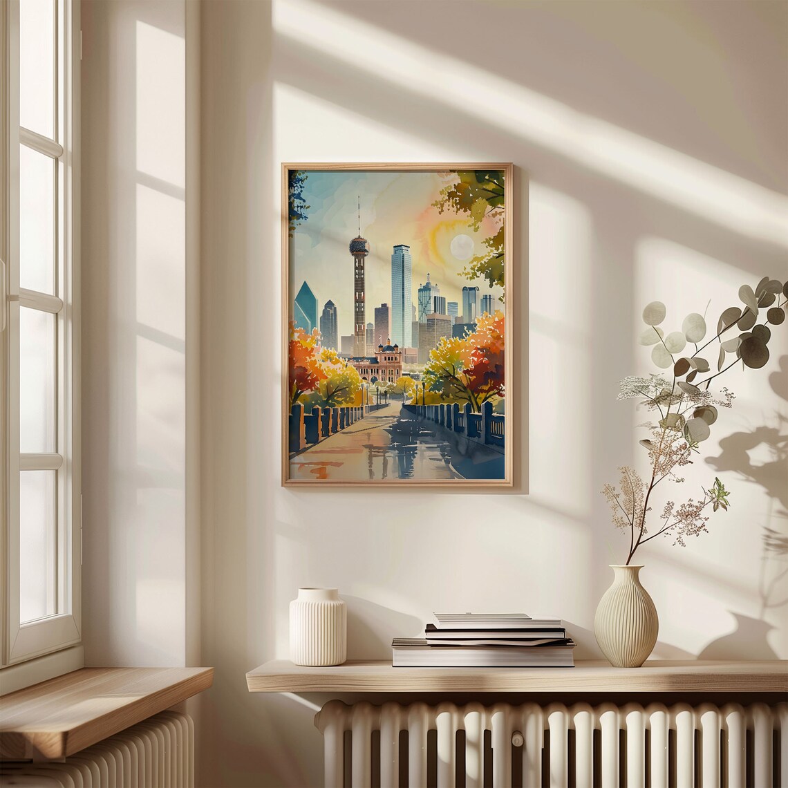 Dallas Skyline Watercolor Travel Poster, Texas - Image 4