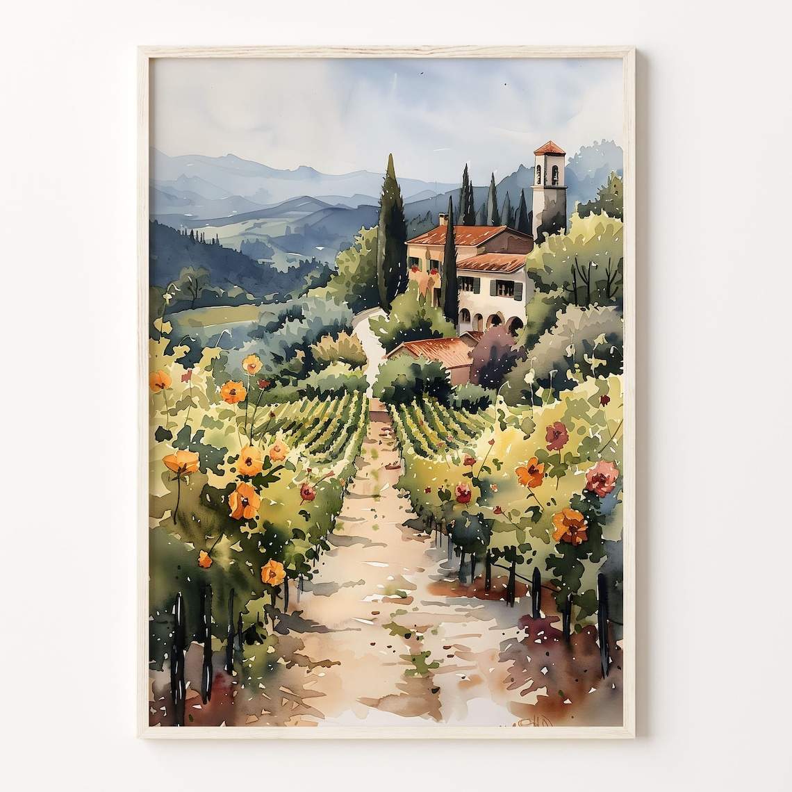 Napa Valley Watercolor Painting Wine Travel Poster