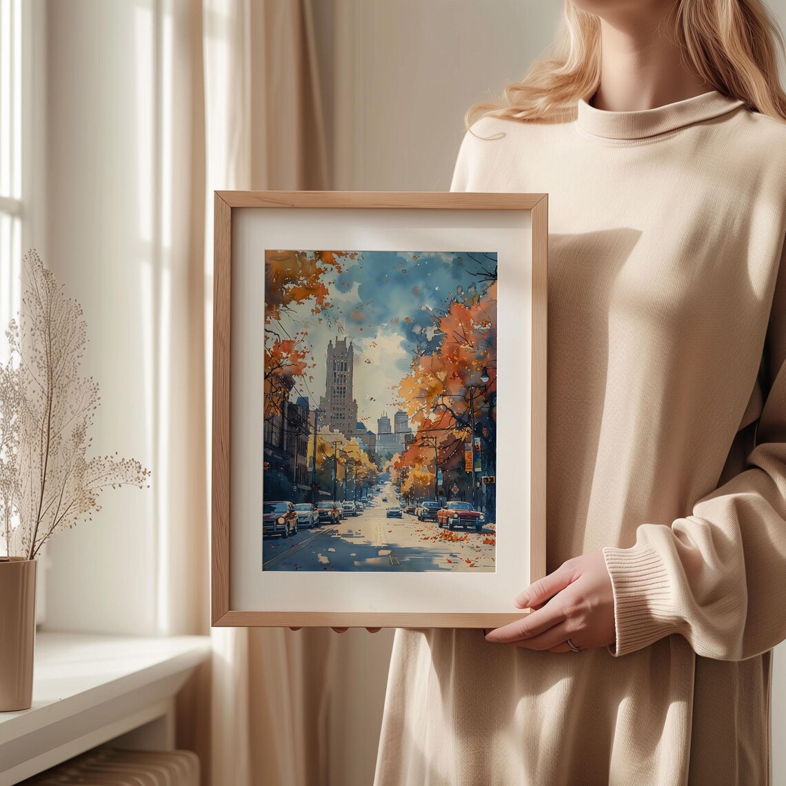 Winnipeg Autumn Downtown Street Fall Foliage Watercolor Poster - Image 2