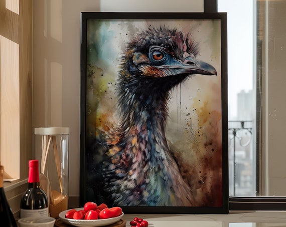 Emu Painting Wall Art Poster Gift Watercolor Colorful Animal Painting Illustration Nature Wall Art Home Decor Prin