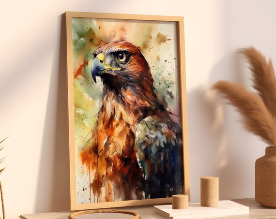 Hawk Painting Wall Art Poster Gift Watercolor Colorful Animal Painting Illustration Nature Wall Art Decor Watercolor Print