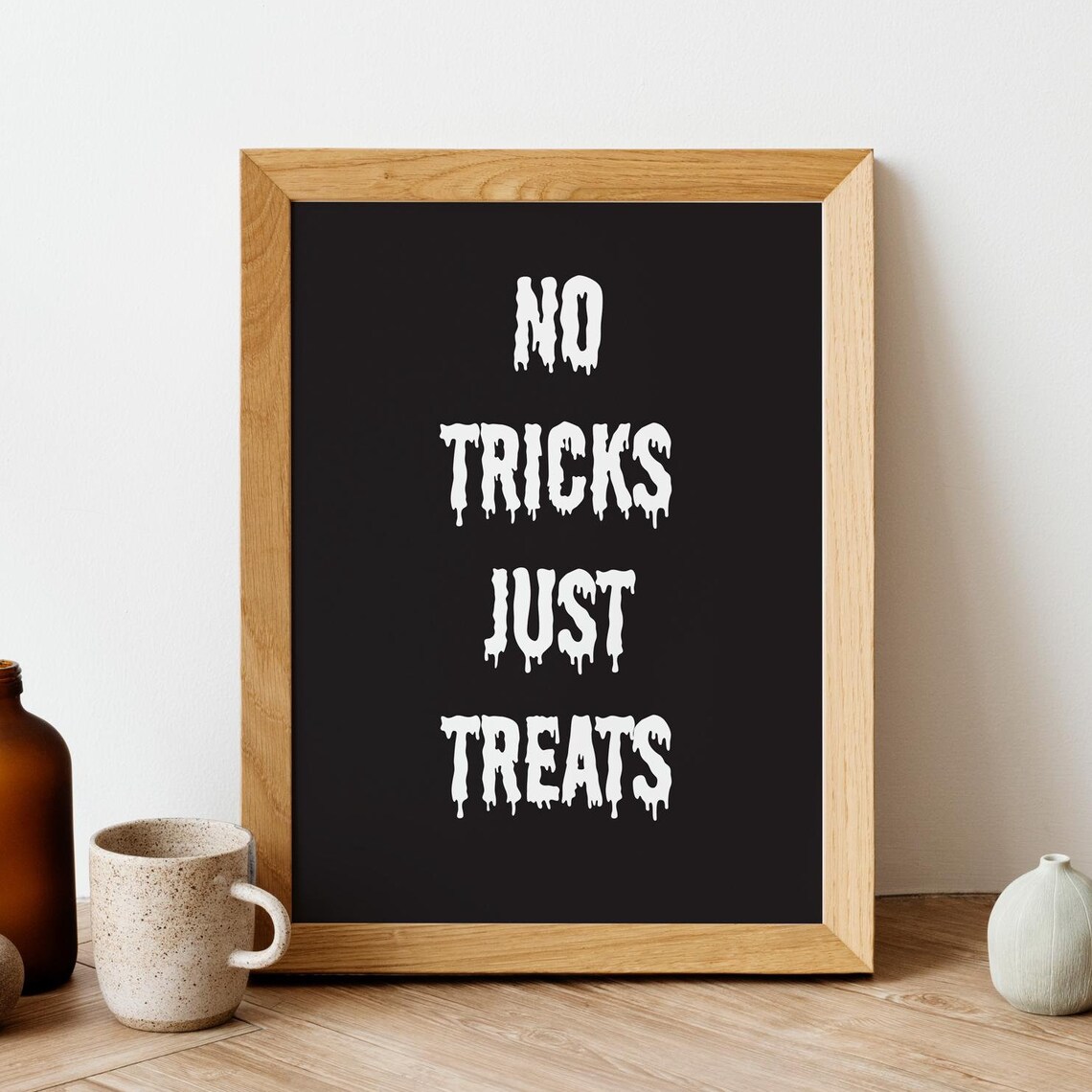 No Tricks Just Treats Halloween Poster Spooky Typography Wall Decor Art