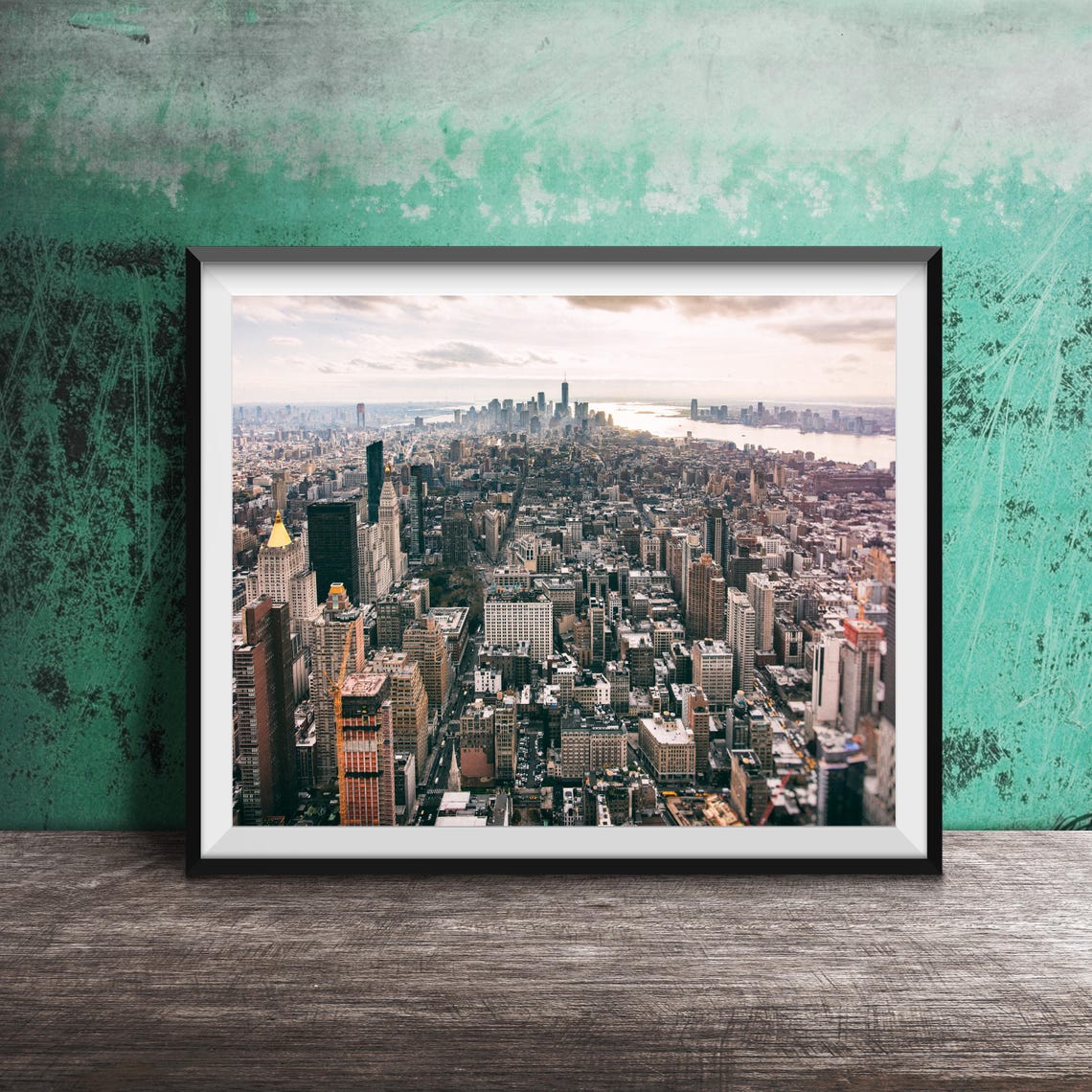 Manhattan Aerial Skyline Sunset New York City Skyscraper Poster