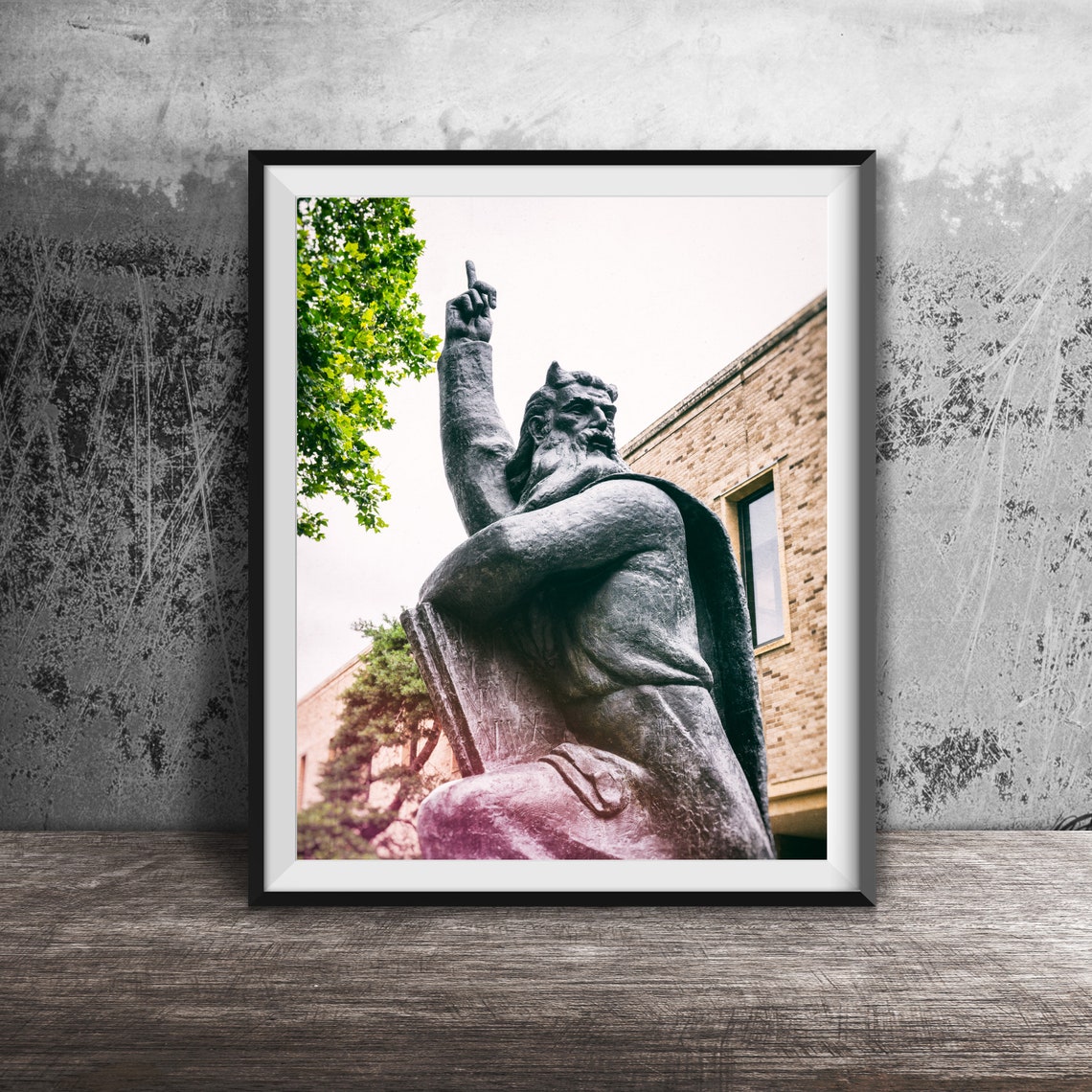 Bronze Moses Statue With Raised Finger Notre Dame Campus Poster