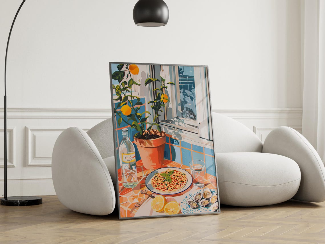 Colorful Kitchen Shelf with Pots and Utensils Illustration Poster - Image 2