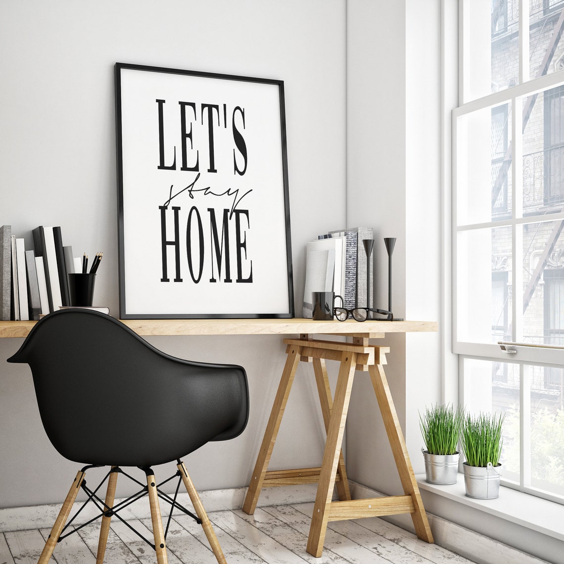 Lets Stay Home Serif and Script Mixed Typography Cozy Quote Poster - Image 3