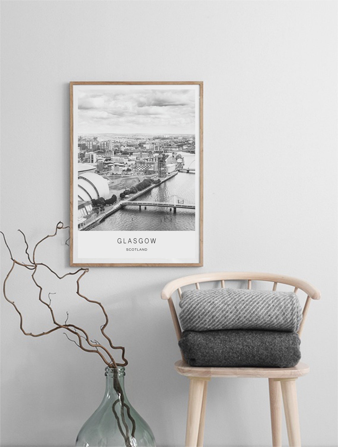 Glasgow Scotland Black And White River Clyde City Skyline Poster - Image 2