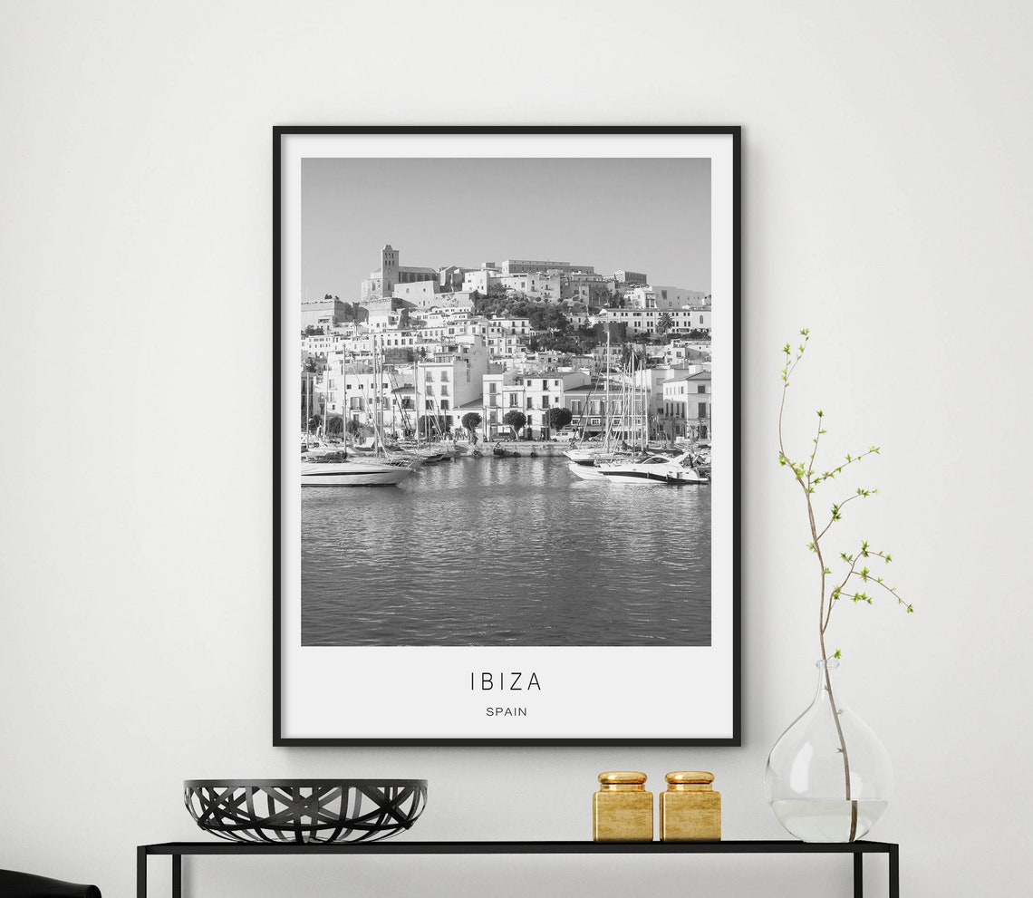 Ibiza Spain Black And White Harbor Marina Photography Poster