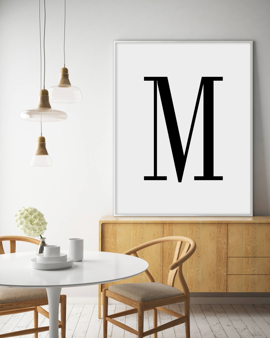 Letter M Minimalist Black White Monogram Scandinavian Wall Art - Image 3
