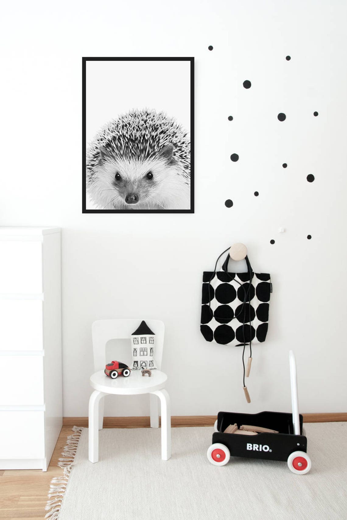 Sweet Baby Hedgehog Face Close Up Black White Cute Animal Poster - Image 3