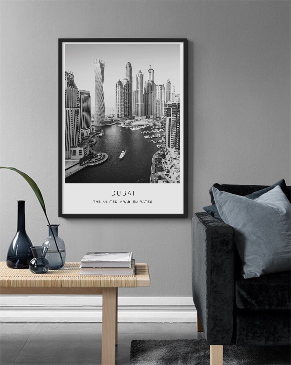 Dubai Marina Black and White Aerial City Skyline Photo Poster - Image 3