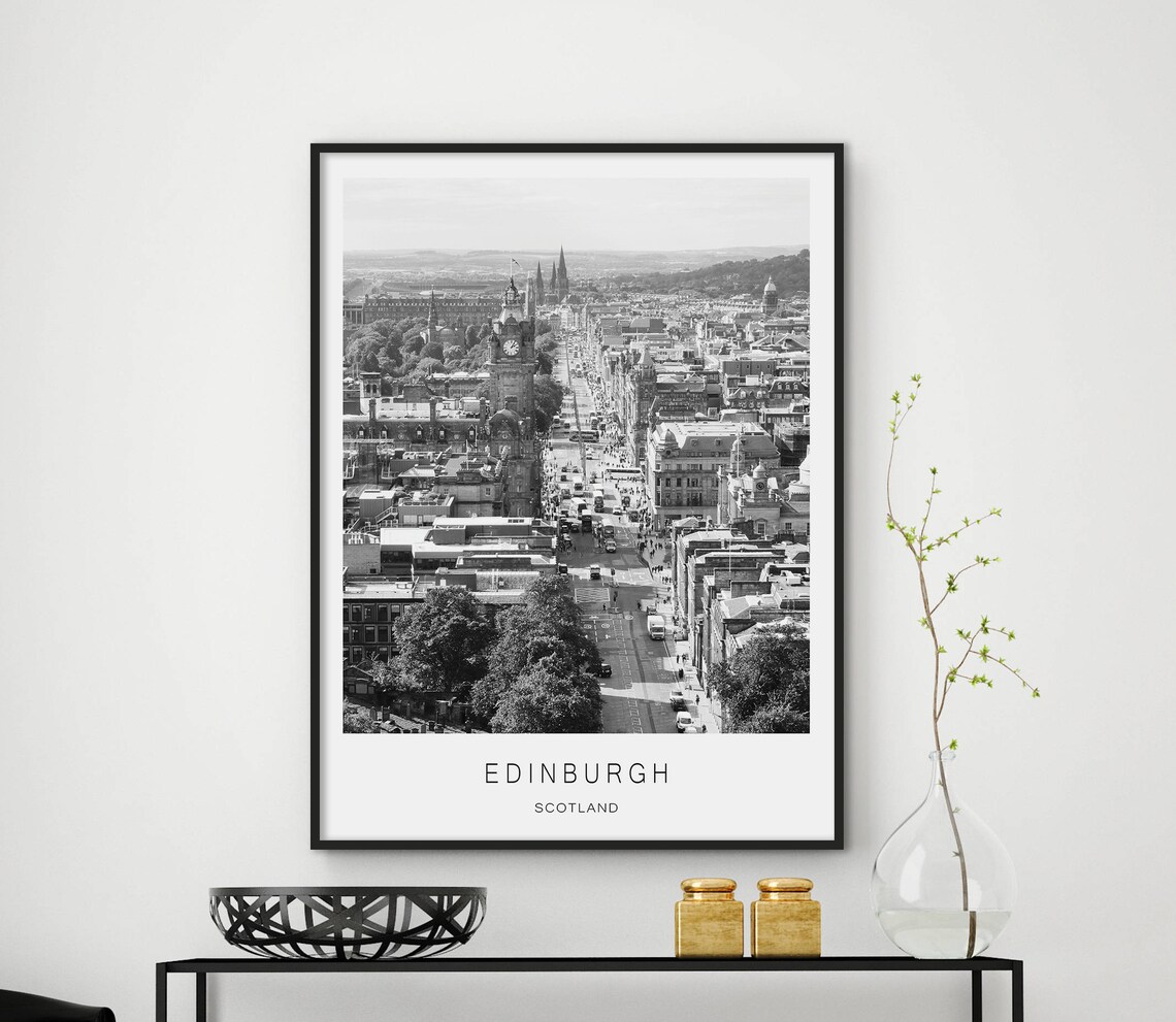 Edinburgh Scotland Black and White City Skyline Photography Poster
