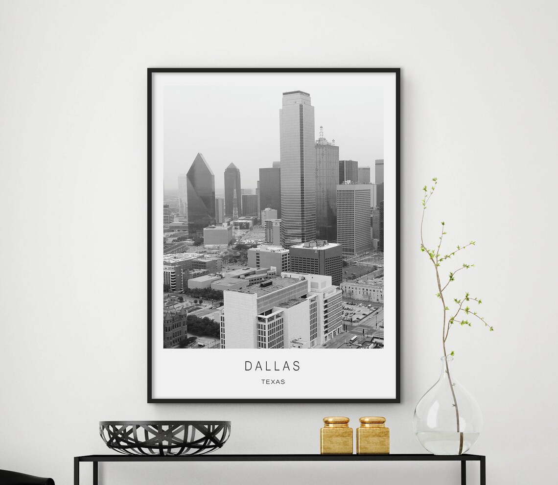 Dallas Texas Skyline Black and White Photography Cityscape Art Poster