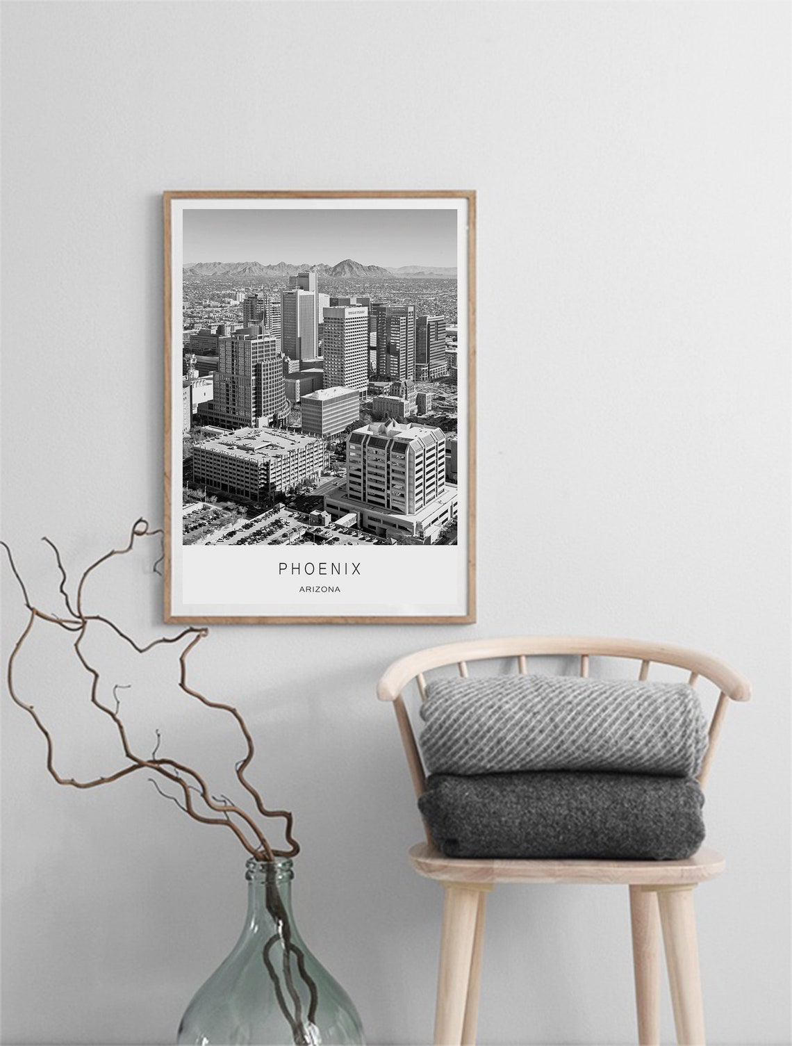 Phoenix Arizona Downtown Skyline Black White Photo Art Poster - Image 2