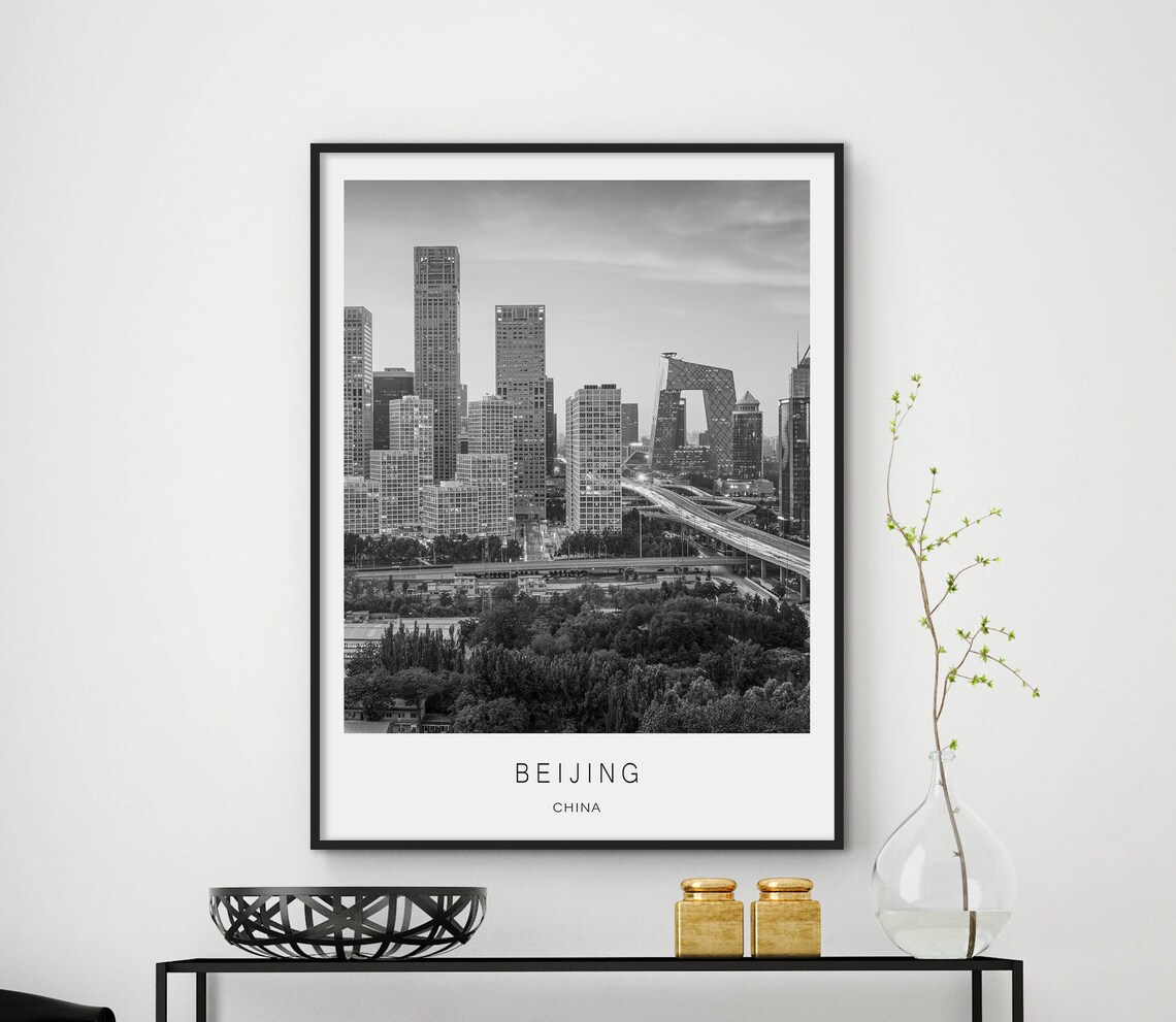Beijing China Black And White Modern CBD Skyline City Poster