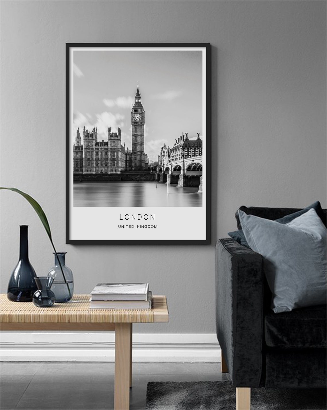 London Big Ben Parliament Black And White Thames Photo Poster - Image 2