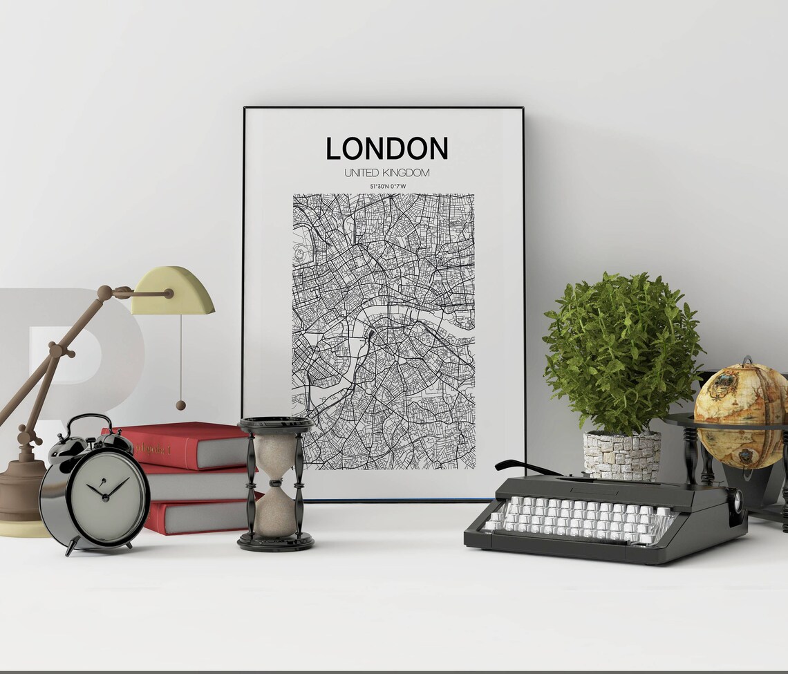 London United Kingdom Detailed Street Map Black White City Poster - Image 2