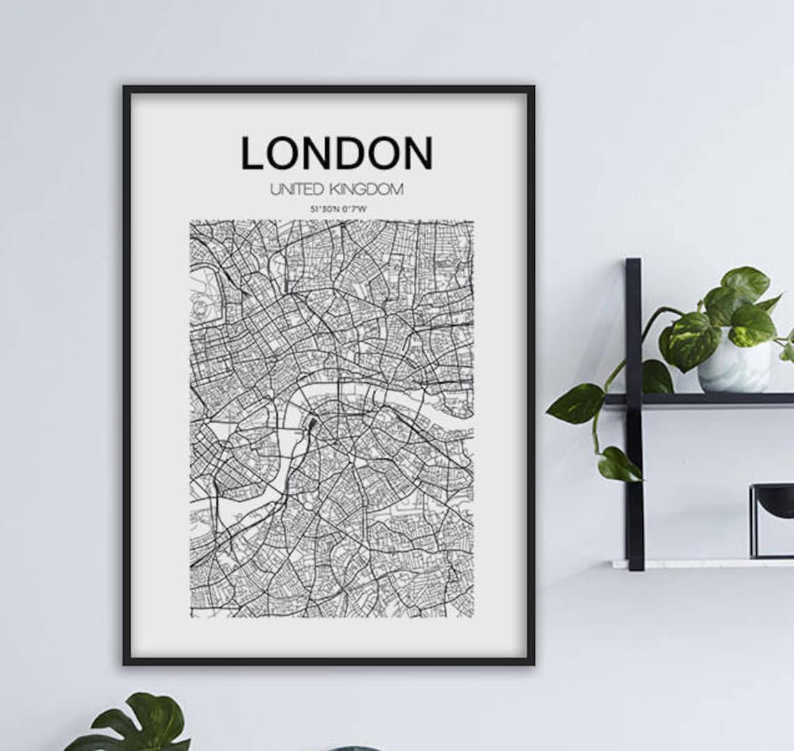 London United Kingdom Detailed Street Map Black White City Poster - Image 3