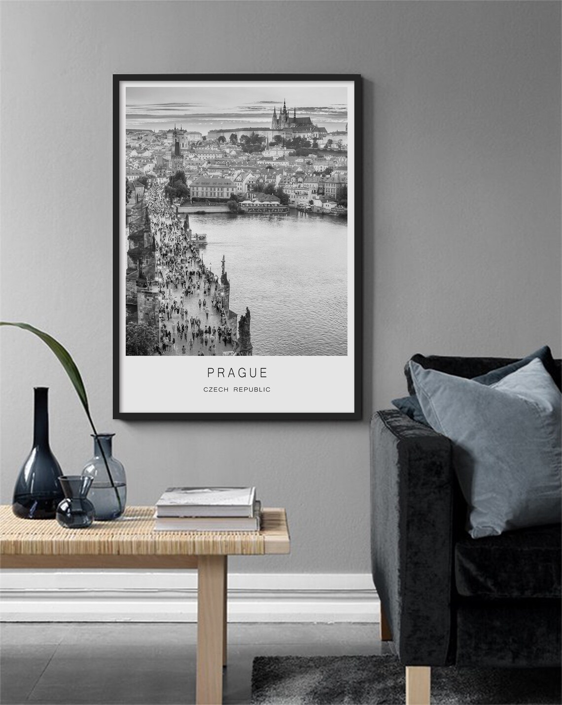 Prague Charles Bridge Czech Republic Black And White Photo Poster - Image 3