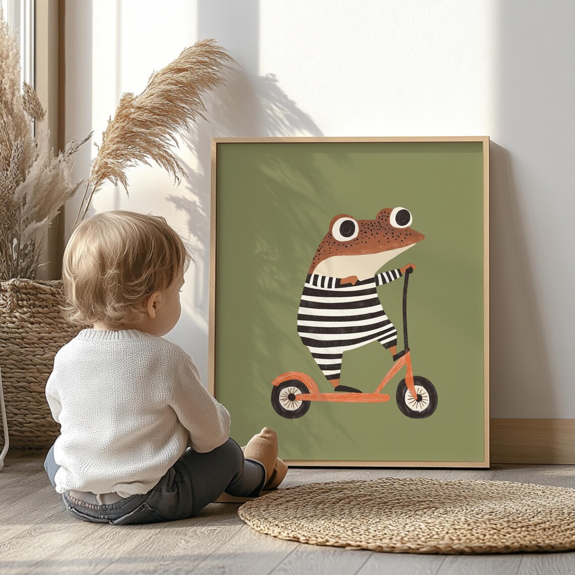Frog on Scooter Whimsical Nursery Animal Print