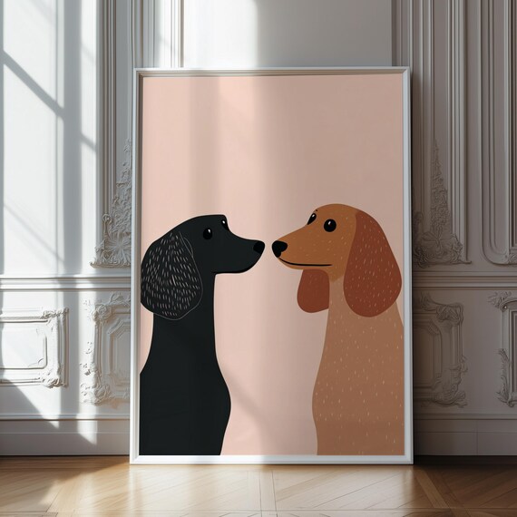 Two Dachshunds Nose to Nose Sweet Minimalist Dog Love Poster