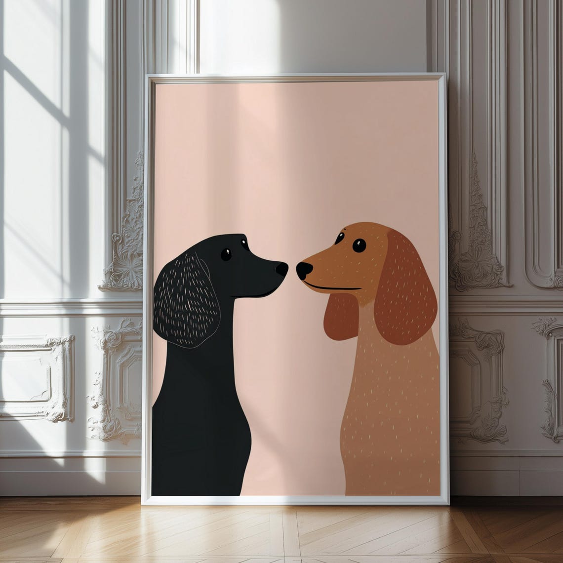 Charming Dachshund Duo Print Modern Minimalist Nursery Home Decor Whimsical For Kids Room Playroom