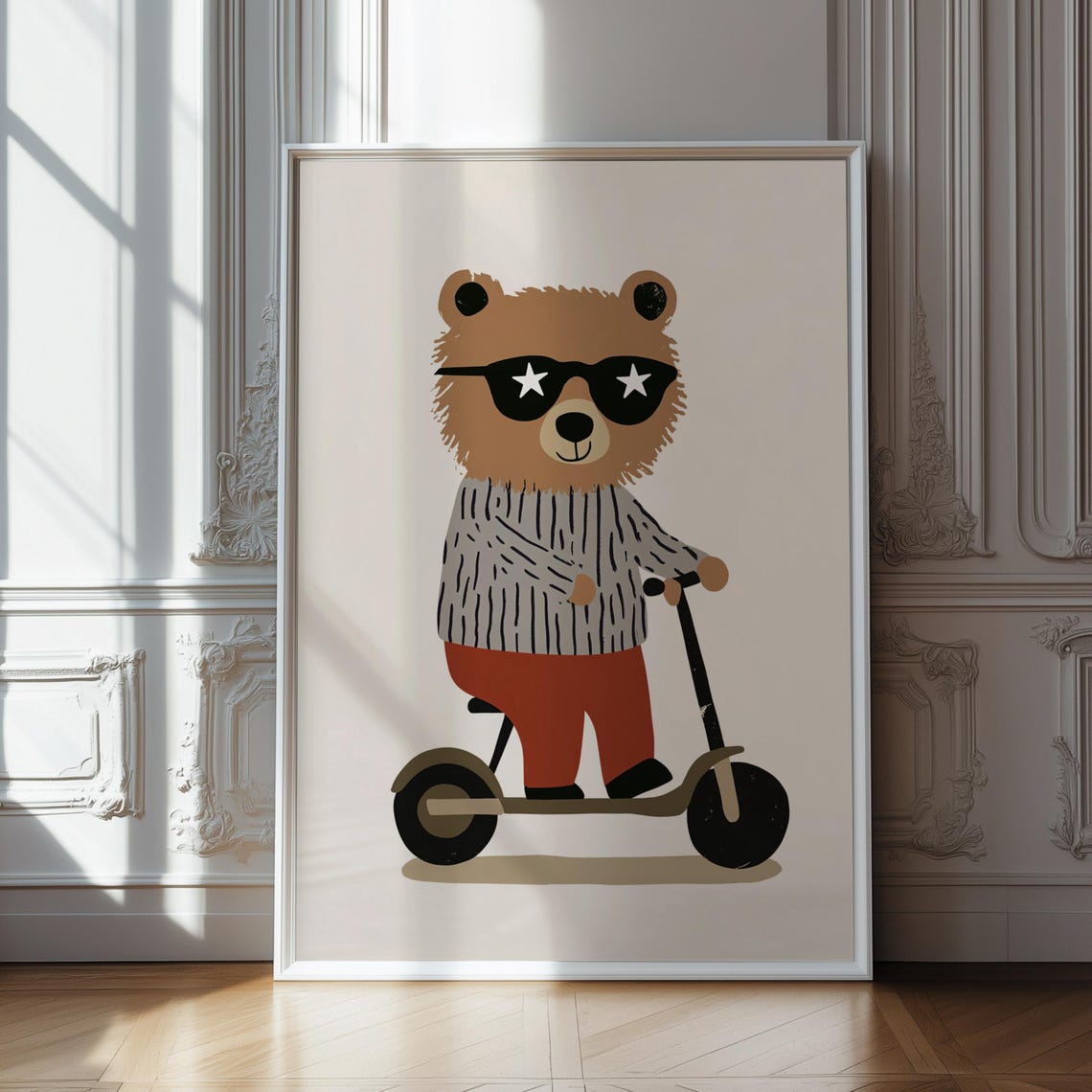 Bear On Scooter Wall Art Cute Animal Nursery Print For Boys Room Modern Kids Decor