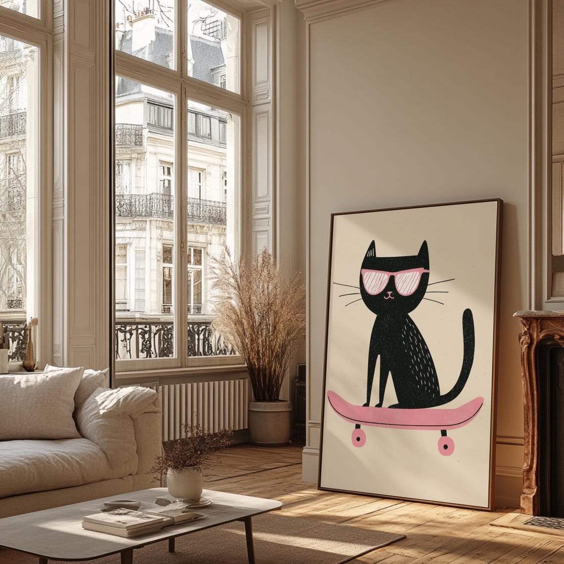 Skateboarding Cat Nursery Print, Retro Animal Decor