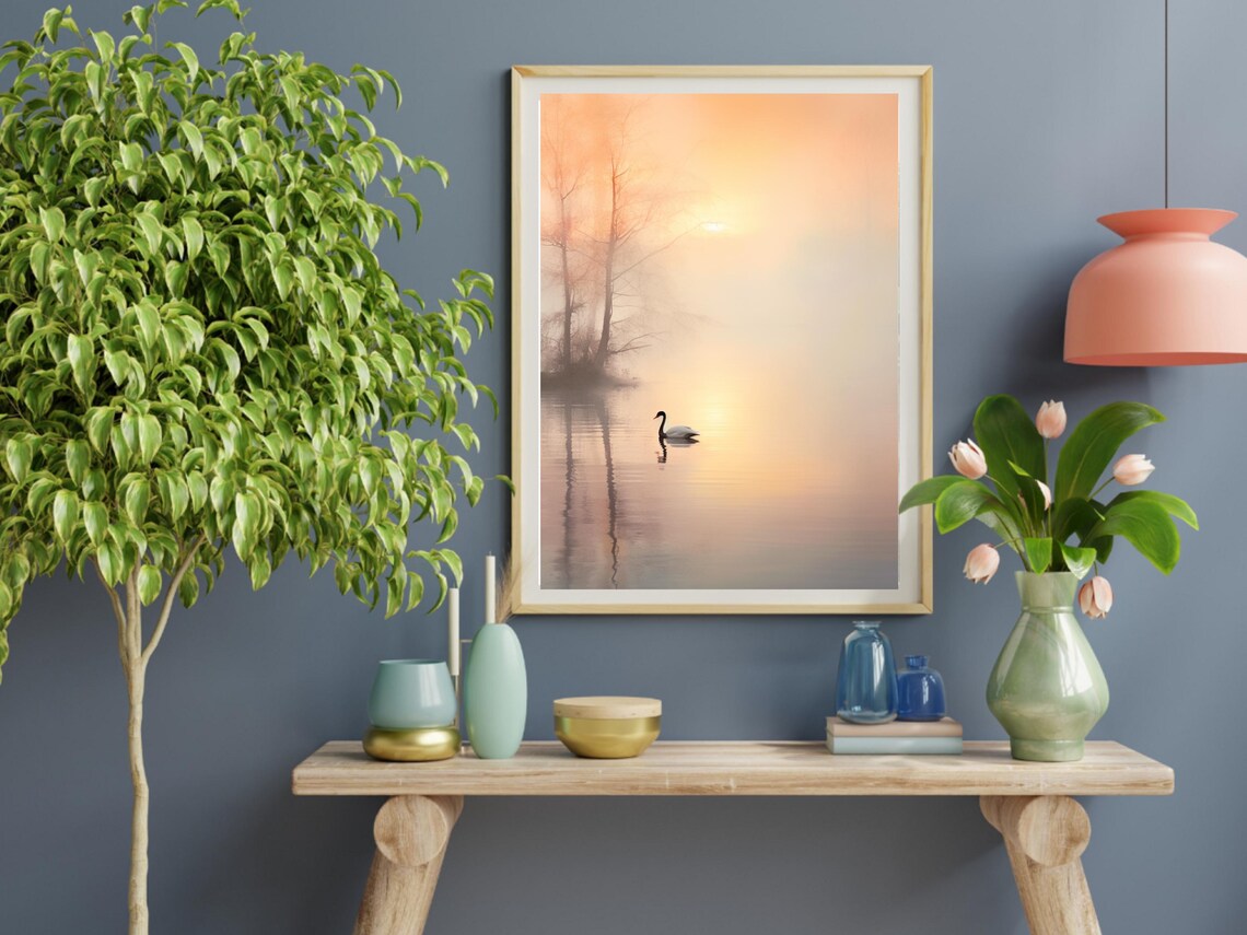 Serene Landscape Painting, Calm Lake Art Print - Image 2