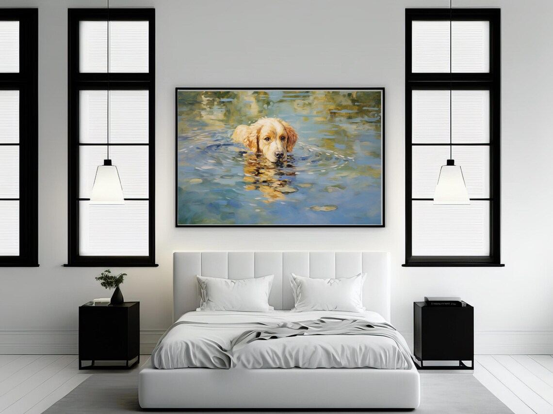 Golden Retriever Swimming Painting, Dog Lover Gift - Image 2