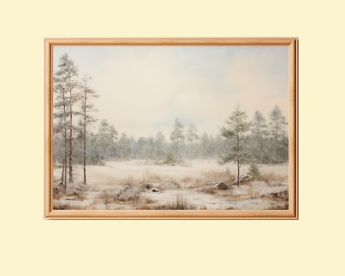 Vintage Early Winter Forest Landscape, Holiday Decor