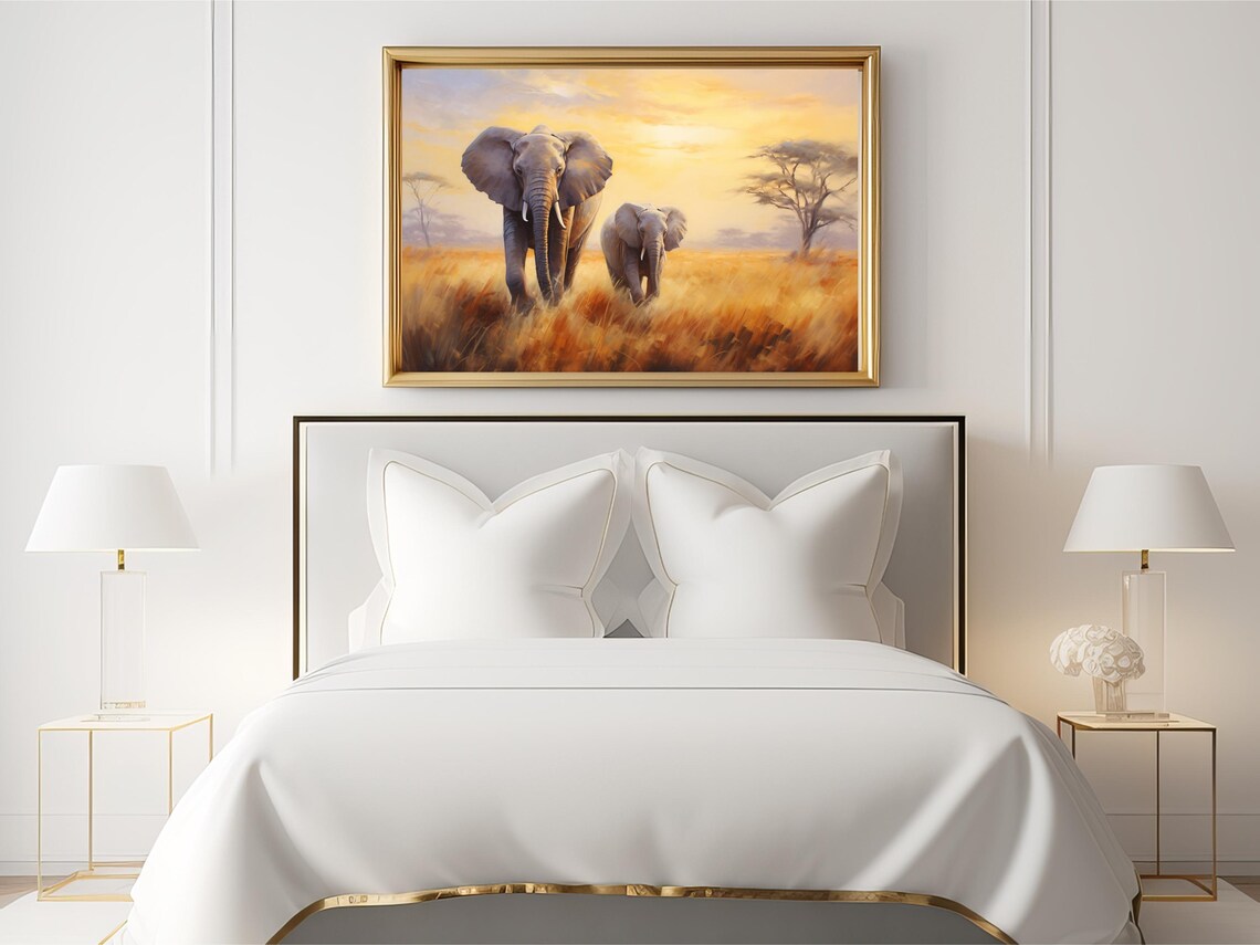 African Elephants In The Savannah Art Print - Image 2