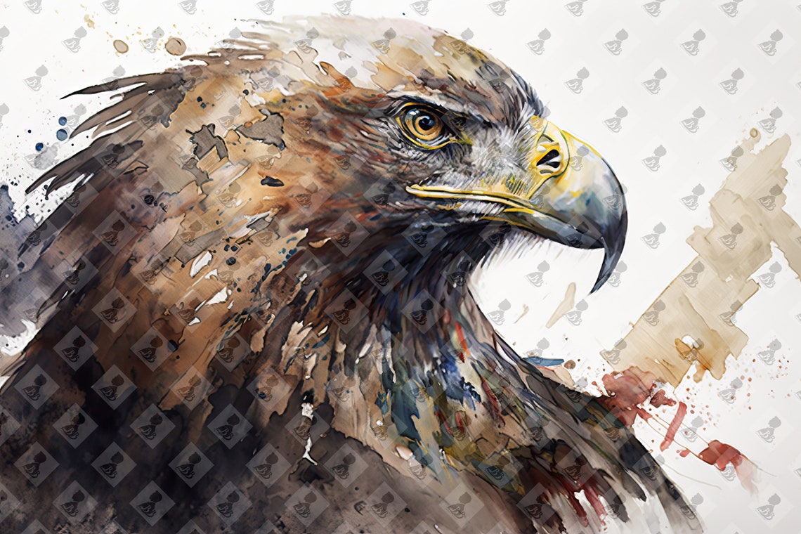 Golden Eagle Head Profile Watercolor Raptor Rustic Wildlife Poster