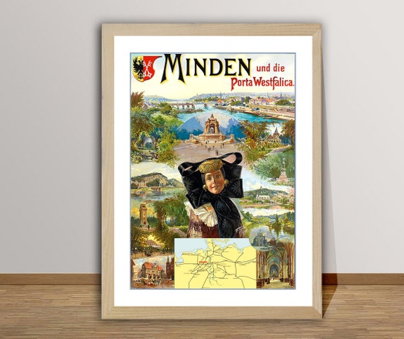 Minden Und Die Porta Westfalica Germany Vintage Travel Poster