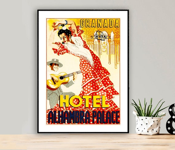 Hotel Alhambra Palace Granada Vintage Travel Poster Poster Paper Or Print Gift Idea Wall Decor