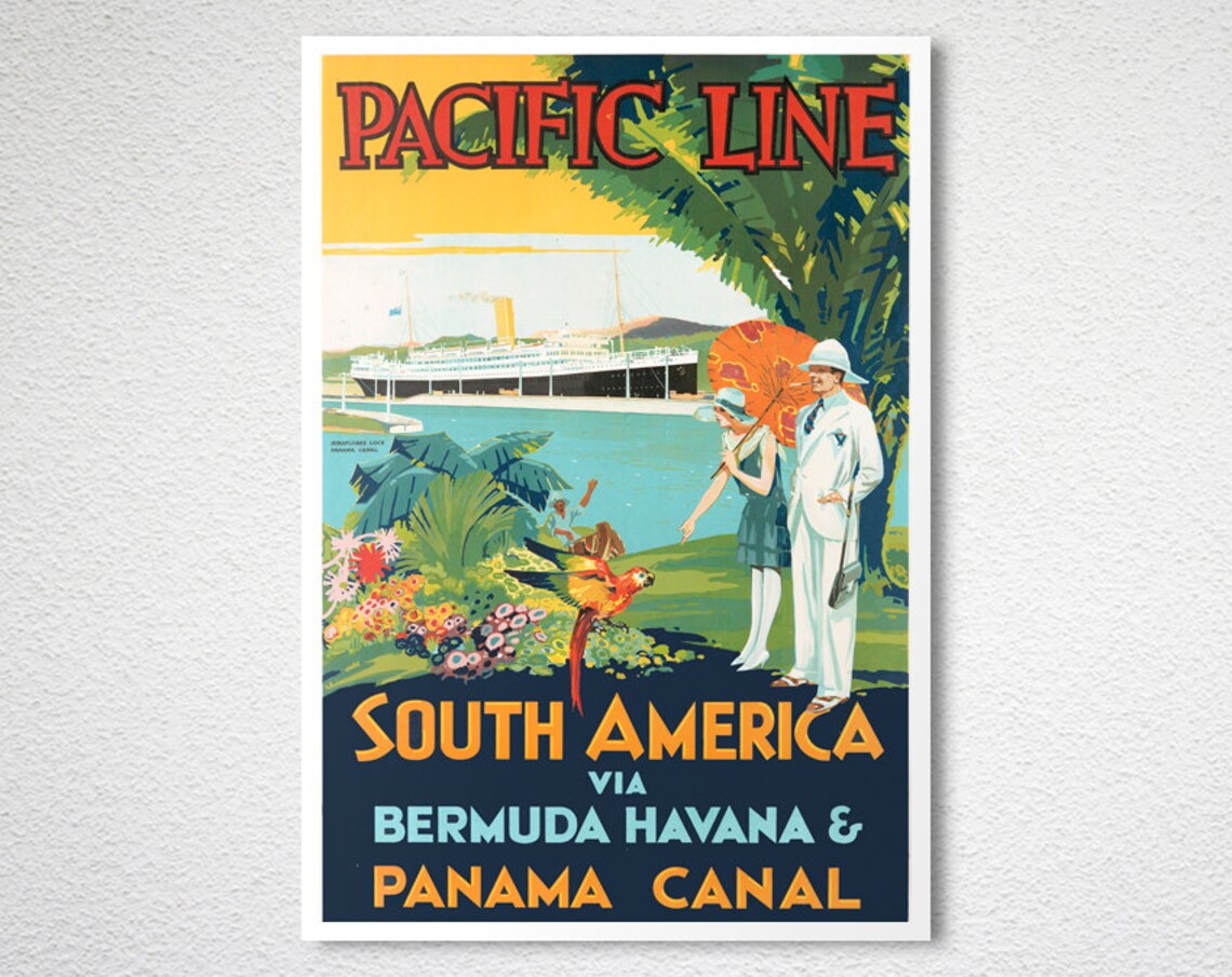Pacific Line South America Via Bermuda Havana Travel Poster - Image 2